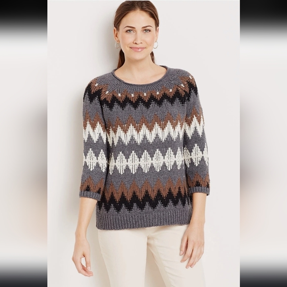 J. Jill‎ Wool Blend Chevron Lagenlook Cottagecore Sweater, Large Petite